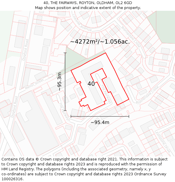 40, THE FAIRWAYS, ROYTON, OLDHAM, OL2 6GD: Plot and title map