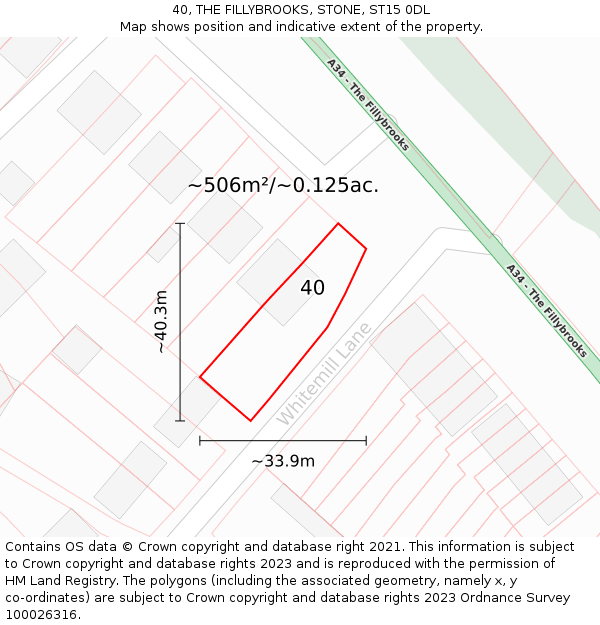 40, THE FILLYBROOKS, STONE, ST15 0DL: Plot and title map