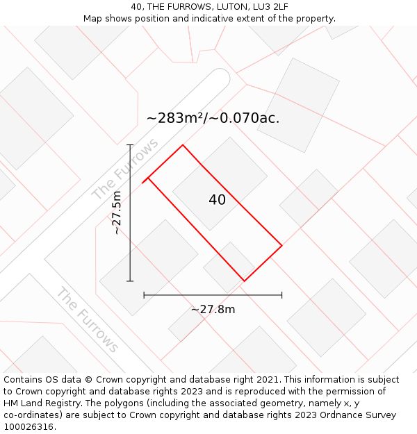 40, THE FURROWS, LUTON, LU3 2LF: Plot and title map