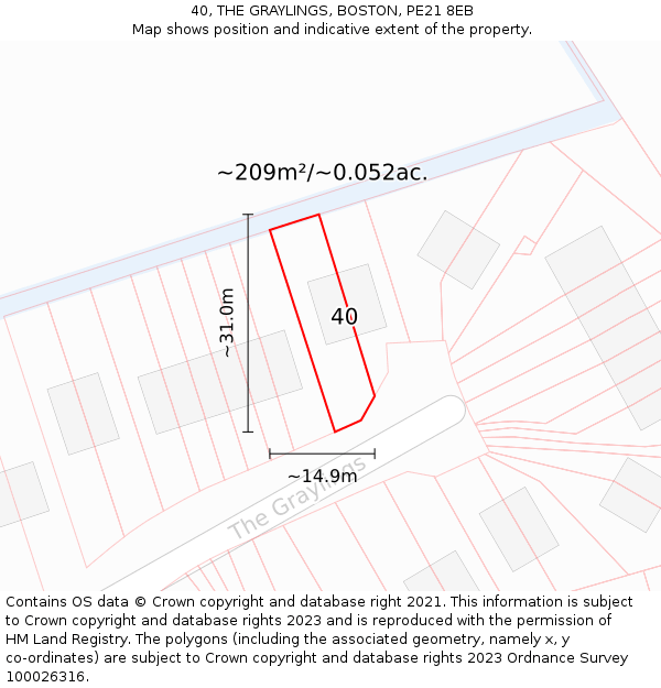 40, THE GRAYLINGS, BOSTON, PE21 8EB: Plot and title map