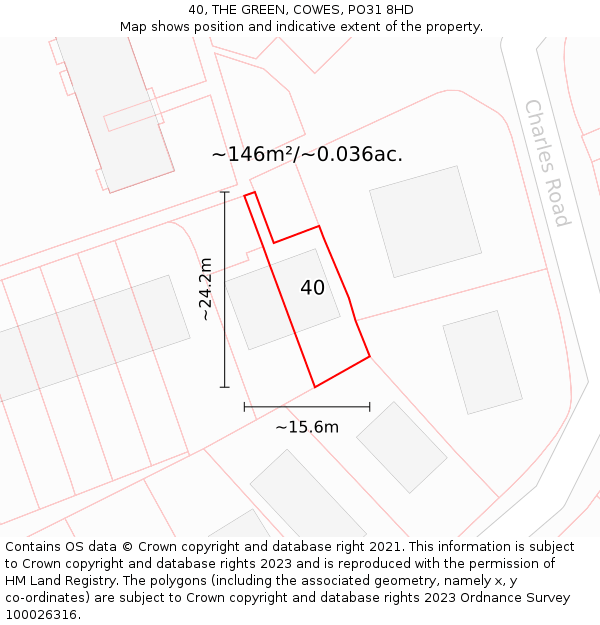 40, THE GREEN, COWES, PO31 8HD: Plot and title map