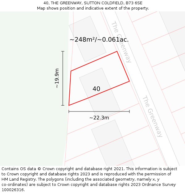 40, THE GREENWAY, SUTTON COLDFIELD, B73 6SE: Plot and title map