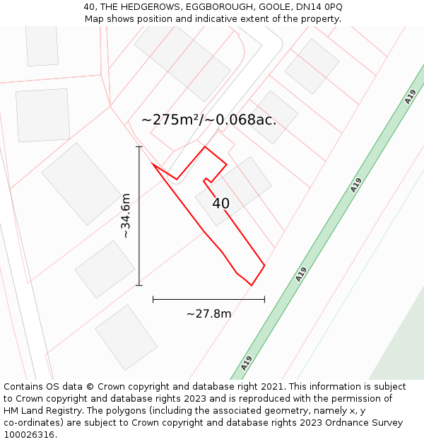 40, THE HEDGEROWS, EGGBOROUGH, GOOLE, DN14 0PQ: Plot and title map