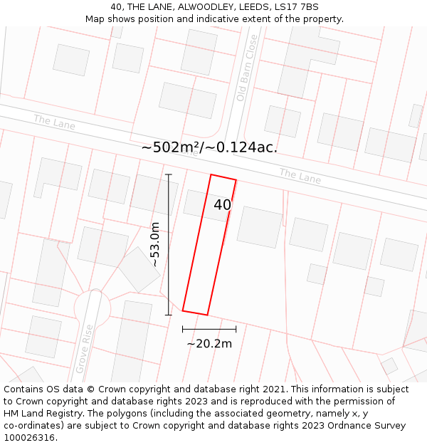 40, THE LANE, ALWOODLEY, LEEDS, LS17 7BS: Plot and title map