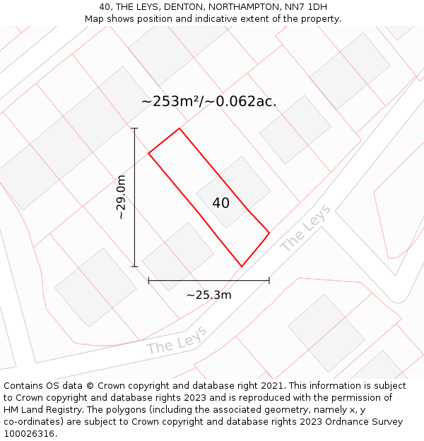 40, THE LEYS, DENTON, NORTHAMPTON, NN7 1DH: Plot and title map