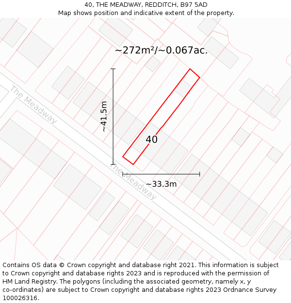 40, THE MEADWAY, REDDITCH, B97 5AD: Plot and title map