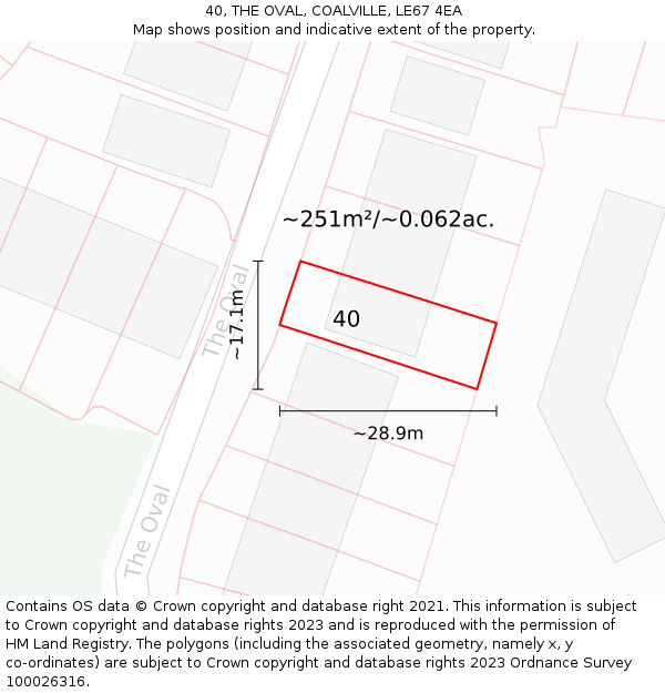 40, THE OVAL, COALVILLE, LE67 4EA: Plot and title map