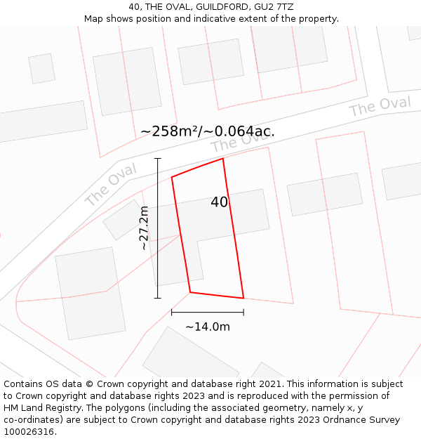 40, THE OVAL, GUILDFORD, GU2 7TZ: Plot and title map
