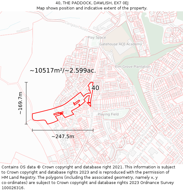 40, THE PADDOCK, DAWLISH, EX7 0EJ: Plot and title map