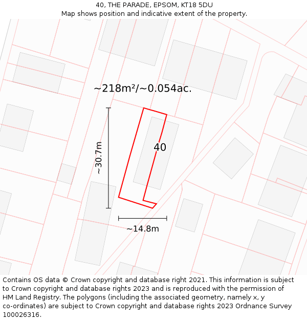 40, THE PARADE, EPSOM, KT18 5DU: Plot and title map