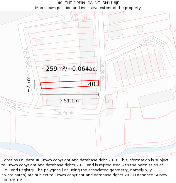 40, THE PIPPIN, CALNE, SN11 8JF: Plot and title map