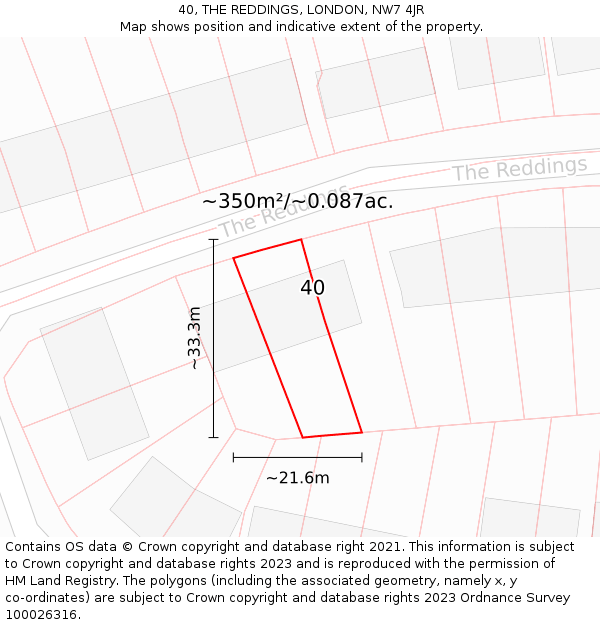 40, THE REDDINGS, LONDON, NW7 4JR: Plot and title map