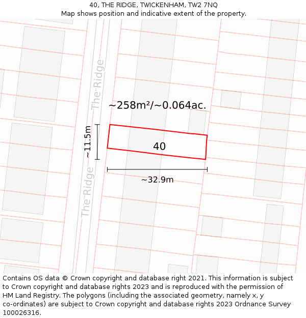 40, THE RIDGE, TWICKENHAM, TW2 7NQ: Plot and title map