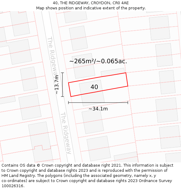 40, THE RIDGEWAY, CROYDON, CR0 4AE: Plot and title map