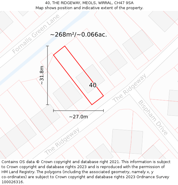 40, THE RIDGEWAY, MEOLS, WIRRAL, CH47 9SA: Plot and title map