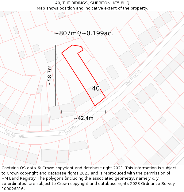 40, THE RIDINGS, SURBITON, KT5 8HQ: Plot and title map