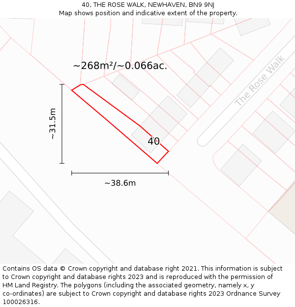 40, THE ROSE WALK, NEWHAVEN, BN9 9NJ: Plot and title map