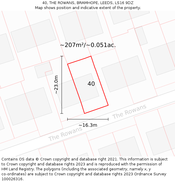 40, THE ROWANS, BRAMHOPE, LEEDS, LS16 9DZ: Plot and title map