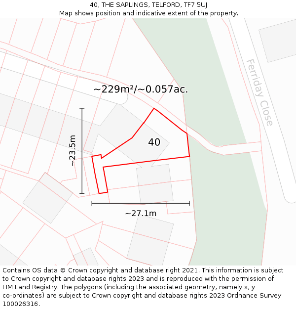 40, THE SAPLINGS, TELFORD, TF7 5UJ: Plot and title map