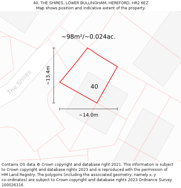 40, THE SHIRES, LOWER BULLINGHAM, HEREFORD, HR2 6EZ: Plot and title map