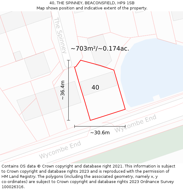 40, THE SPINNEY, BEACONSFIELD, HP9 1SB: Plot and title map