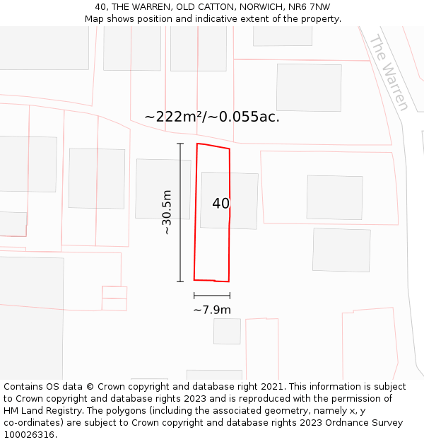 40, THE WARREN, OLD CATTON, NORWICH, NR6 7NW: Plot and title map