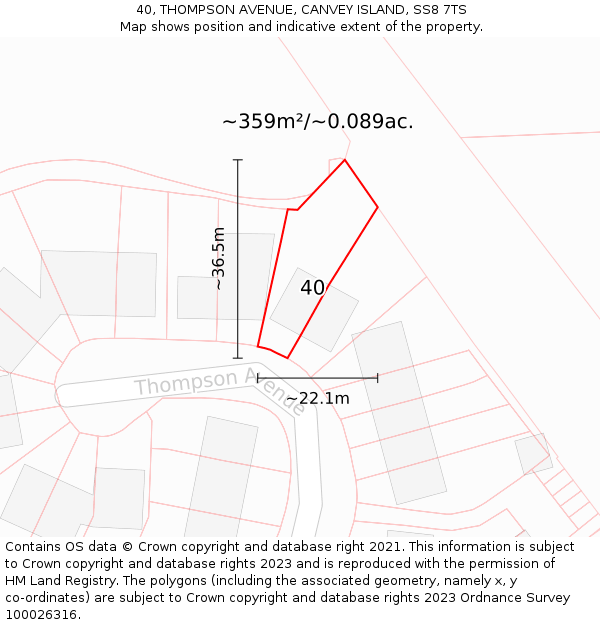 40, THOMPSON AVENUE, CANVEY ISLAND, SS8 7TS: Plot and title map