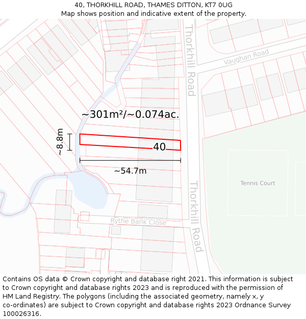 40, THORKHILL ROAD, THAMES DITTON, KT7 0UG: Plot and title map