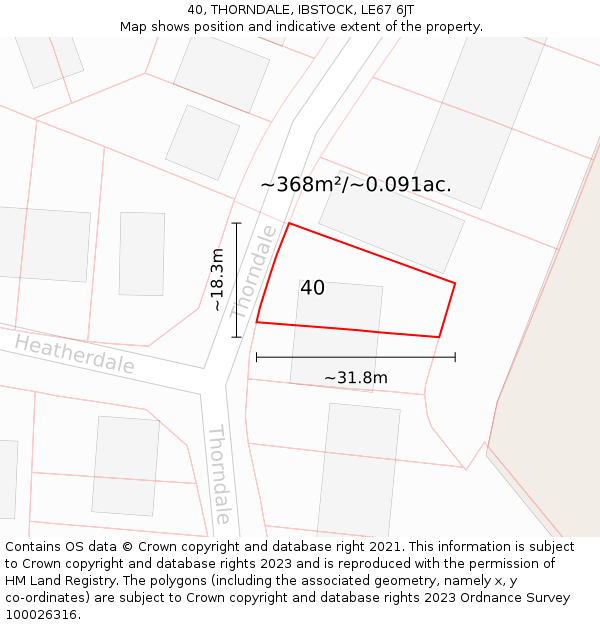 40, THORNDALE, IBSTOCK, LE67 6JT: Plot and title map