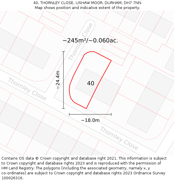 40, THORNLEY CLOSE, USHAW MOOR, DURHAM, DH7 7NN: Plot and title map