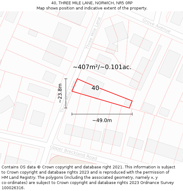 40, THREE MILE LANE, NORWICH, NR5 0RP: Plot and title map