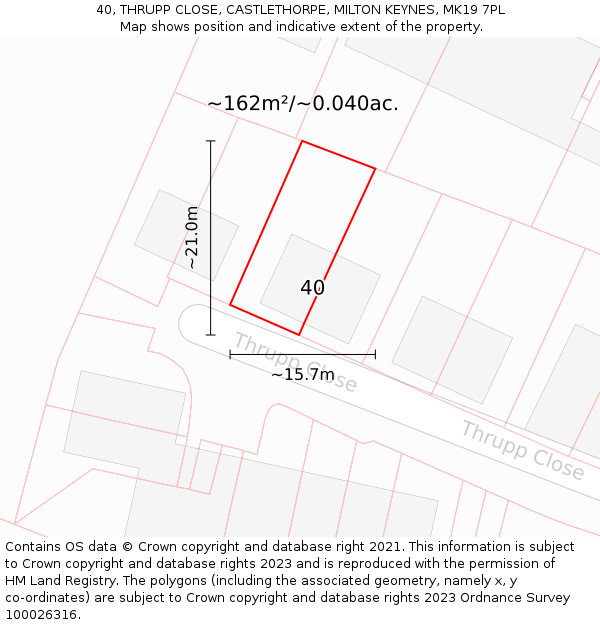 40, THRUPP CLOSE, CASTLETHORPE, MILTON KEYNES, MK19 7PL: Plot and title map