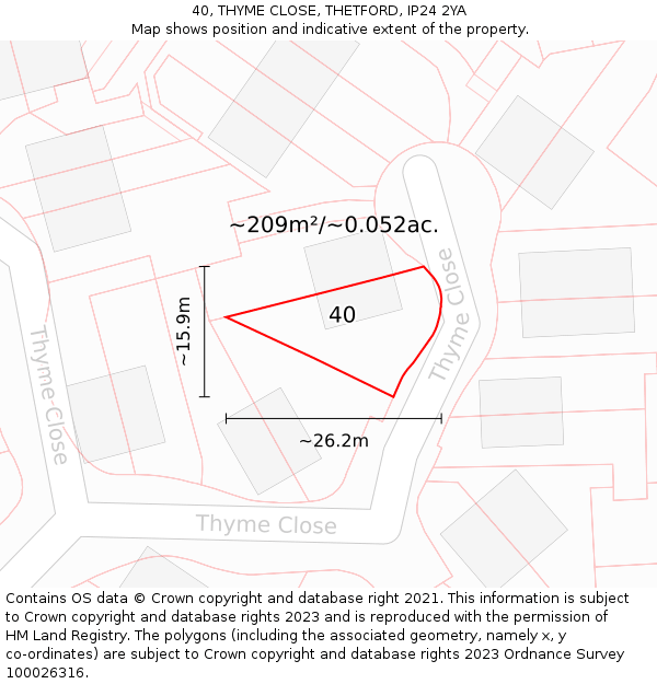 40, THYME CLOSE, THETFORD, IP24 2YA: Plot and title map
