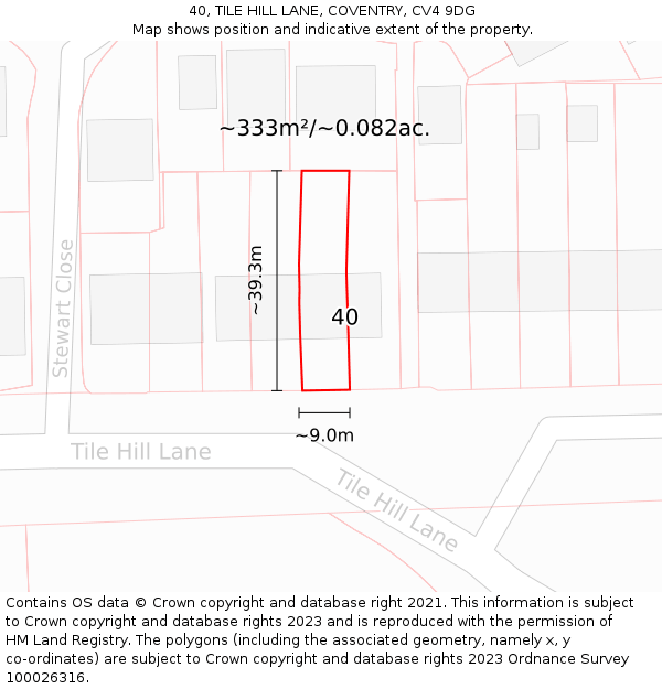 40, TILE HILL LANE, COVENTRY, CV4 9DG: Plot and title map