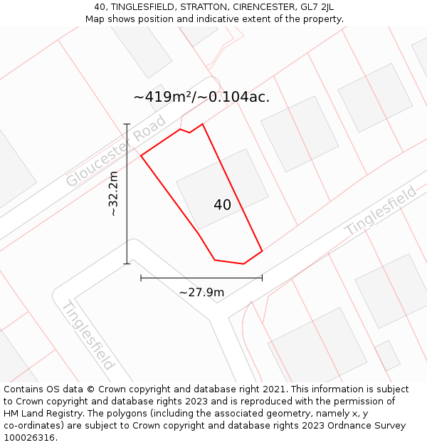 40, TINGLESFIELD, STRATTON, CIRENCESTER, GL7 2JL: Plot and title map
