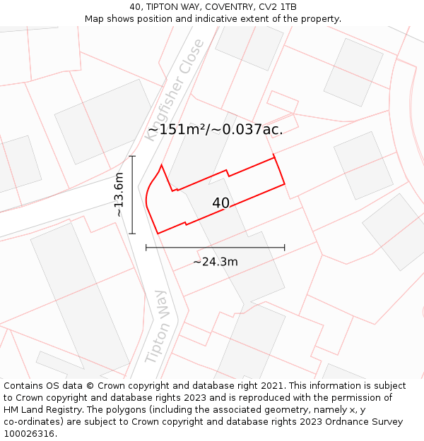 40, TIPTON WAY, COVENTRY, CV2 1TB: Plot and title map