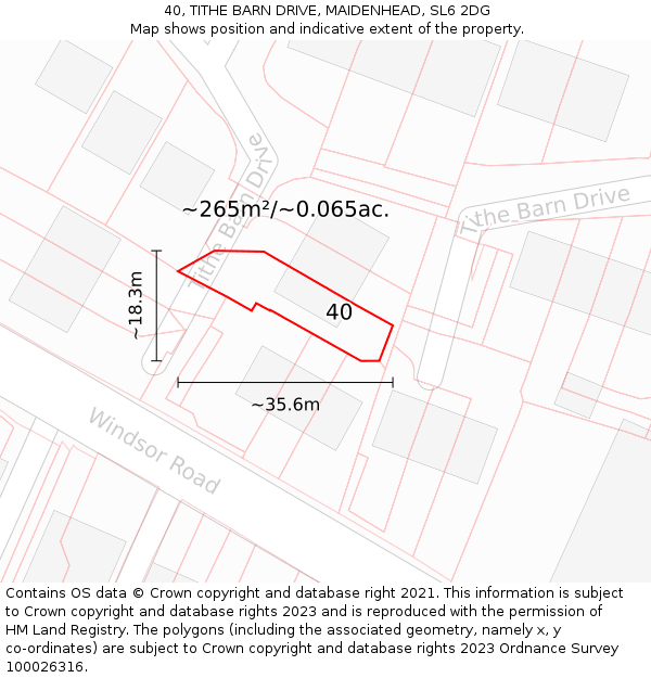40, TITHE BARN DRIVE, MAIDENHEAD, SL6 2DG: Plot and title map