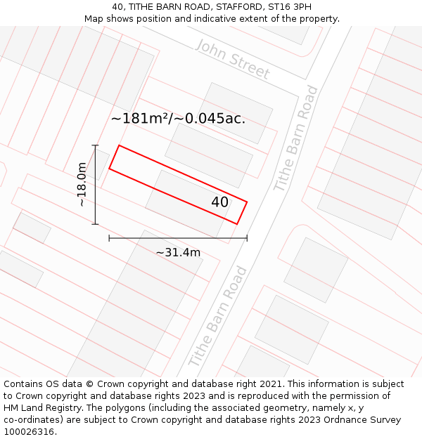 40, TITHE BARN ROAD, STAFFORD, ST16 3PH: Plot and title map