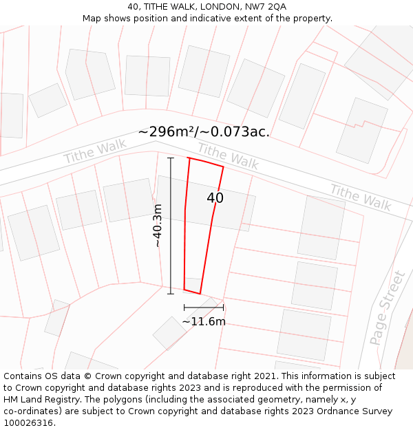 40, TITHE WALK, LONDON, NW7 2QA: Plot and title map