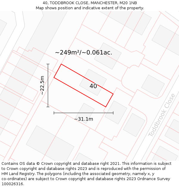40, TODDBROOK CLOSE, MANCHESTER, M20 1NB: Plot and title map