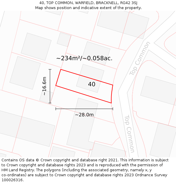 40, TOP COMMON, WARFIELD, BRACKNELL, RG42 3SJ: Plot and title map