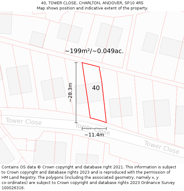 40, TOWER CLOSE, CHARLTON, ANDOVER, SP10 4RS: Plot and title map