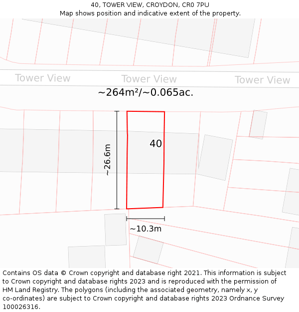 40, TOWER VIEW, CROYDON, CR0 7PU: Plot and title map