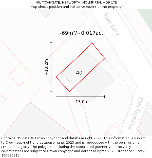 40, TOWNGATE, HEPWORTH, HOLMFIRTH, HD9 1TE: Plot and title map