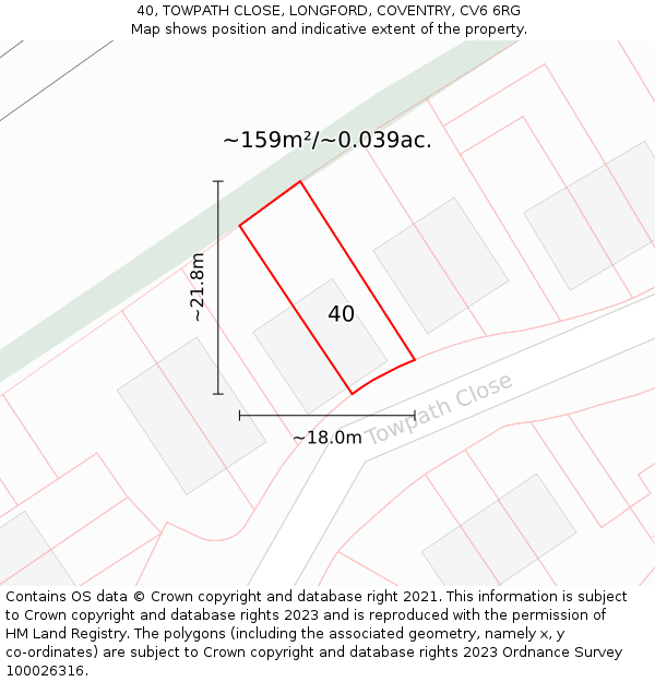40, TOWPATH CLOSE, LONGFORD, COVENTRY, CV6 6RG: Plot and title map