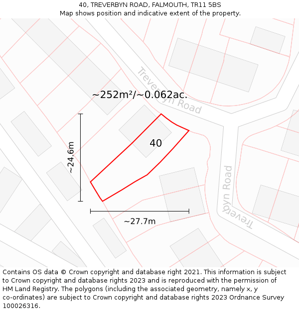 40, TREVERBYN ROAD, FALMOUTH, TR11 5BS: Plot and title map