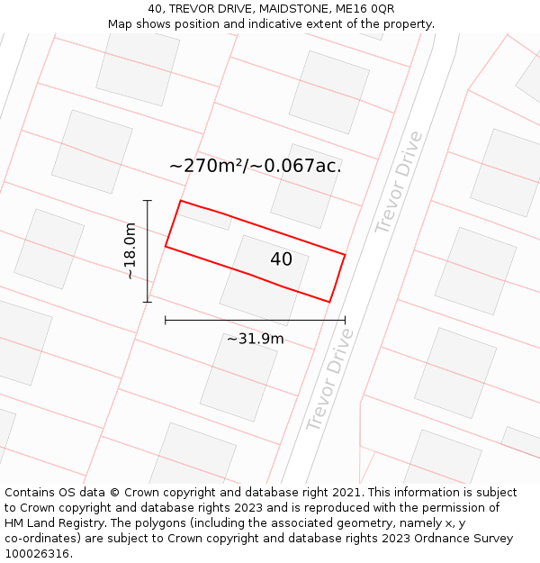 40, TREVOR DRIVE, MAIDSTONE, ME16 0QR: Plot and title map