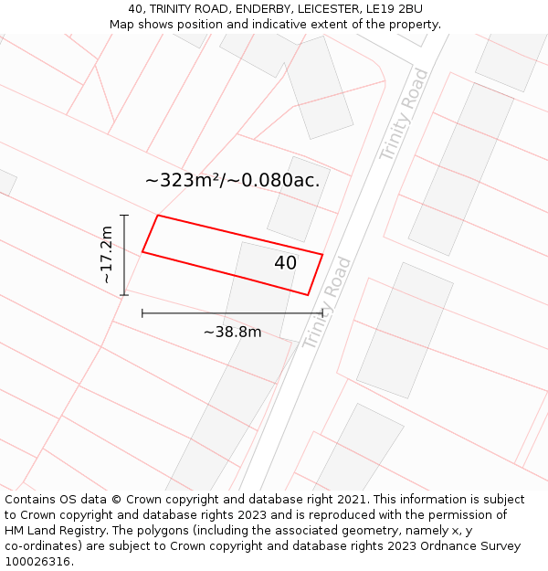 40, TRINITY ROAD, ENDERBY, LEICESTER, LE19 2BU: Plot and title map