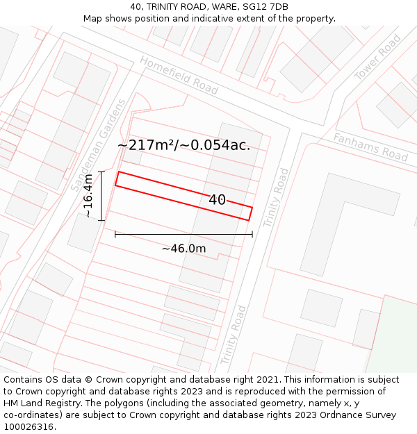 40, TRINITY ROAD, WARE, SG12 7DB: Plot and title map
