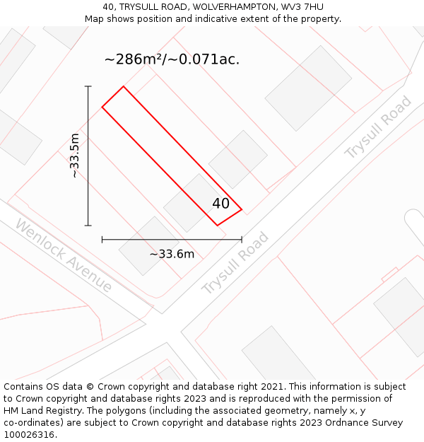 40, TRYSULL ROAD, WOLVERHAMPTON, WV3 7HU: Plot and title map